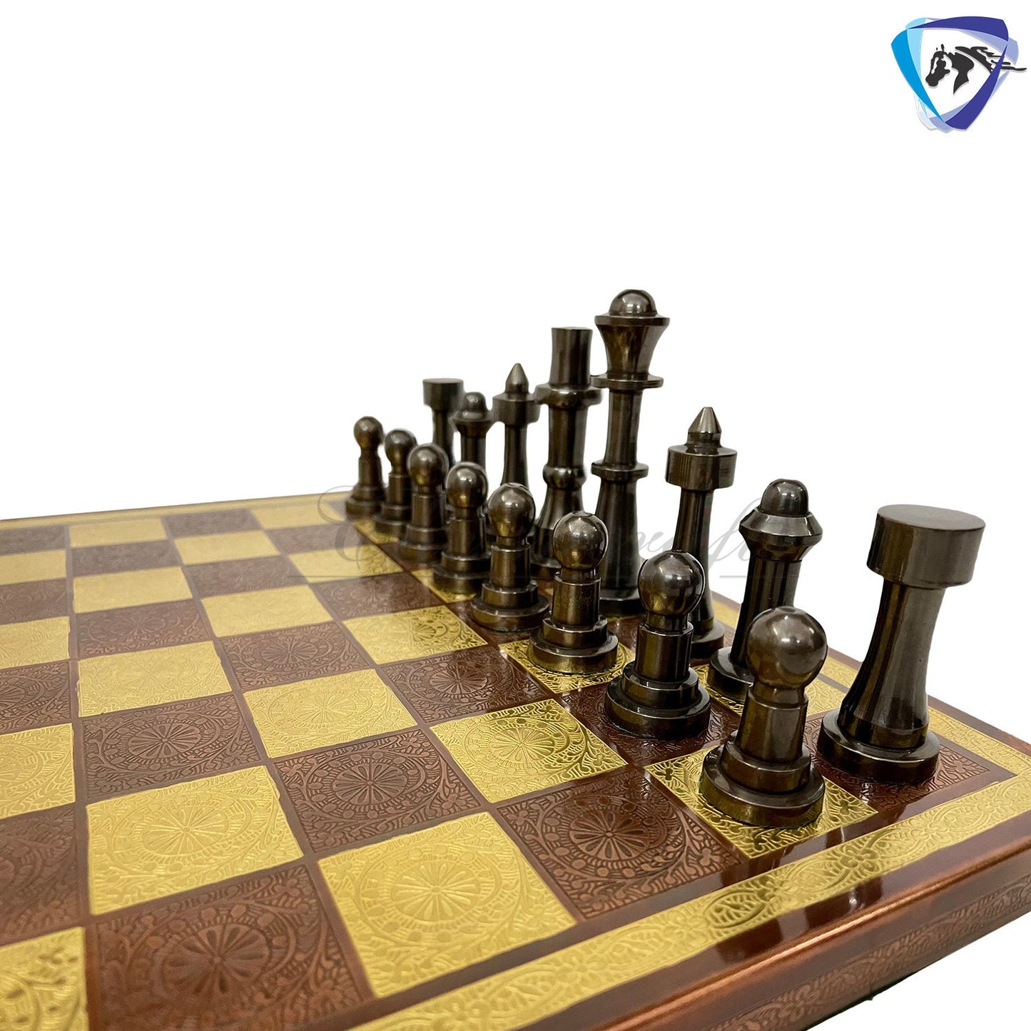 14" Brass Chess set- THE BULLET SERIES chess men Carved with velvet storage box - Vintage antique set- Brass Chess board set | Gift for him.