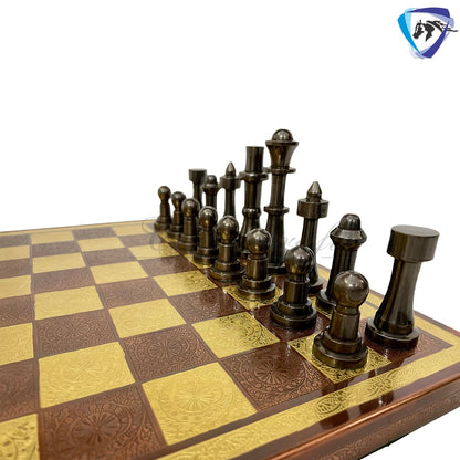 14" Brass Chess set- THE BULLET SERIES chess men Carved with velvet storage box - Vintage antique set- Brass Chess board set | Gift for him.