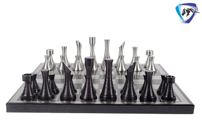 14" Brass Chess Board set- BLACK SILVER Slim Rings chess men Carved with velvet storage box - Luxury Brass Chess board set Gift for him