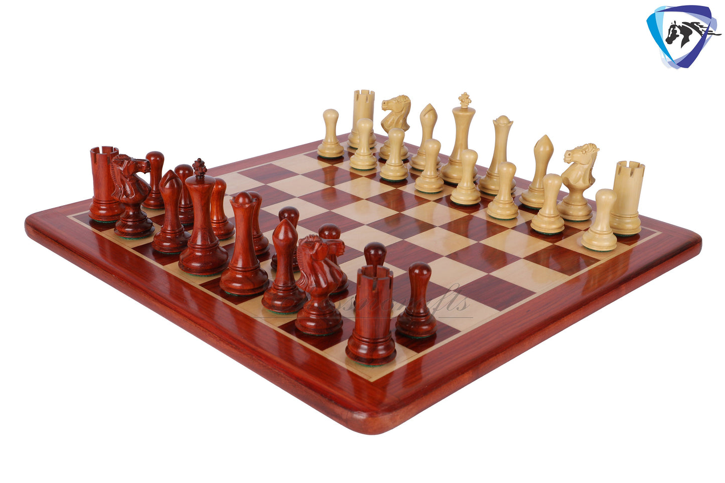 4" Bud Rosewood Staunton chess pieces set EMPIRE series + 19" Bud Rosewood Chess board(sq 51mm) + Leather Storage box for chess men