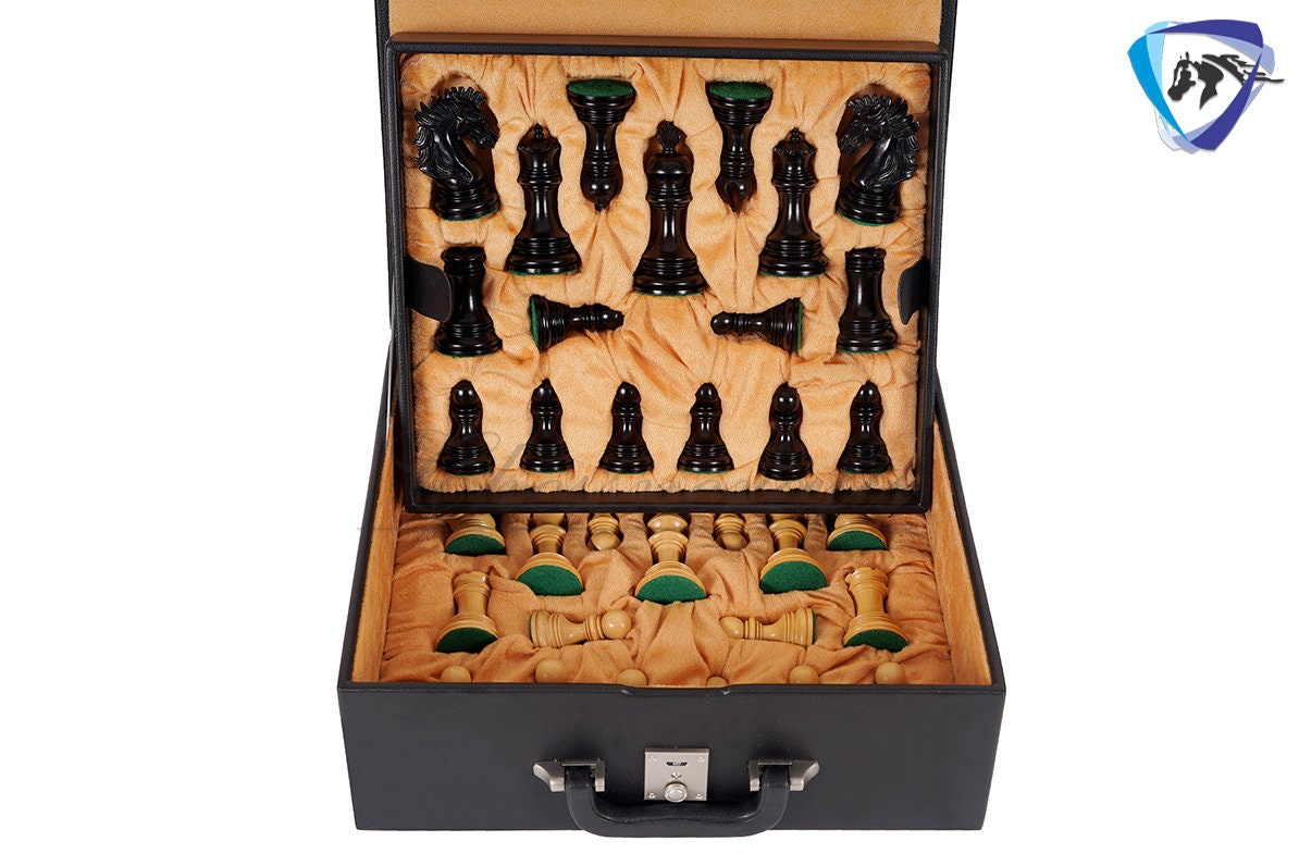 4.5" Luxury Staunton Ebonywood Chess Pieces Set-WELLINGTON + 21" Ebonywood Chess board(SQ:55mm) + Leatherette Storage box for chess pieces
