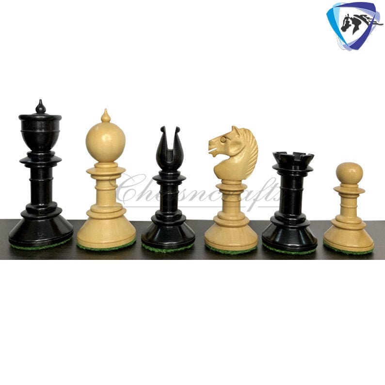 3" Antique Northern Upright chess pieces set in Ebonized Boxwood- weighted.