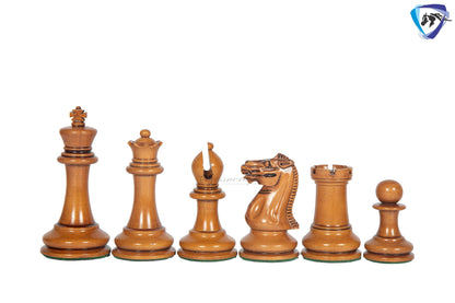 3.75" Staunton Chess Pieces Set 1849 Reproduced Antiqued Distressed & Ebony wood + 21" Ebony look chess board(sq 55mm) + Leather Storage box