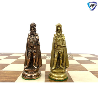 Indian Brass Metal Chess Pieces Set Antique Vintage Figures Chess set + 21" Rosewood Chess Board set