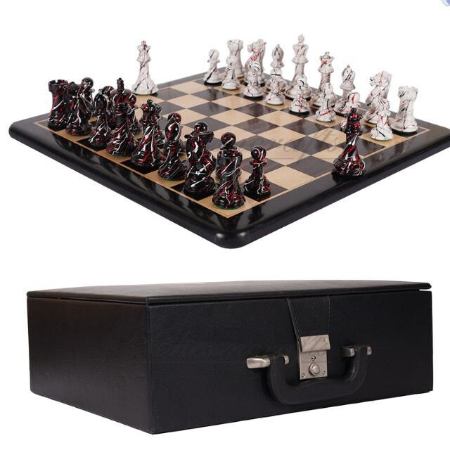 4.1" Wooden chess piece set - MODERN STREET ART Painted Staunton chess pieces Weighted-extra queens + 51mm Ebonywood Chess Board+Storage box