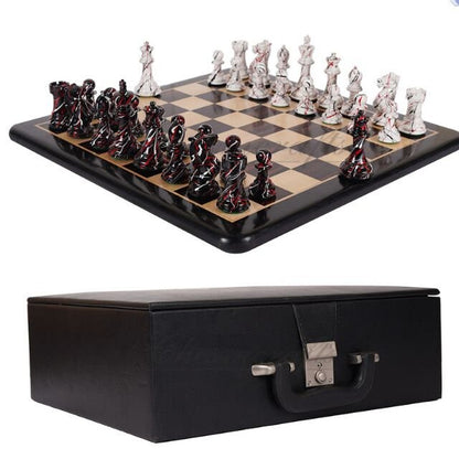 4.1" Wooden chess piece set - MODERN STREET ART Painted Staunton chess pieces Weighted-extra queens + 51mm Ebonywood Chess Board+Storage box