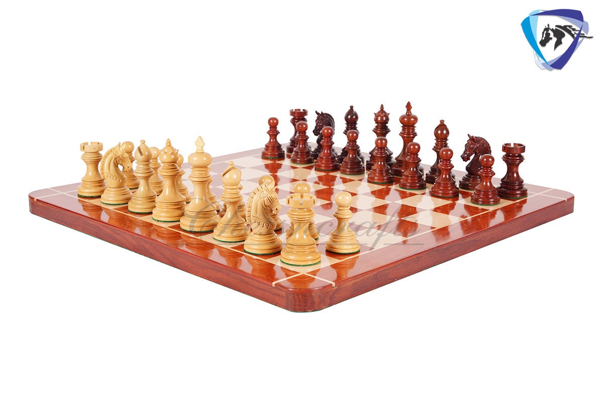 4.1" Luxury Staunton Chess Pieces Set in  Bud Rosewood(Padauk) & Boxwood- ARMOURED Triple Weighted w/ 2 Extra queens- 4Q