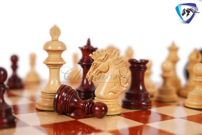 4.5" Luxury Staunton Chess Pieces Set in Bud Rose wood & Boxwood- WELLINGTON + 21" Bud Rosewood Chess Board + Leatherette Storage Box