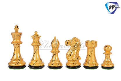 4" Wooden Staunton Chess set - STREET ART Painted chess pieces Black & Gold Weighted- extra queens + 19" Golden rosewood Chess Board COMBO