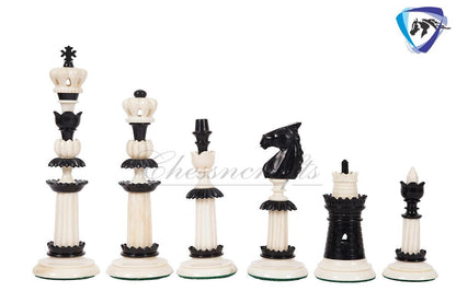 6" Camel bone chess pieces set Black & White Hand carved unique collector chess set- Intricate design with minute detailing.