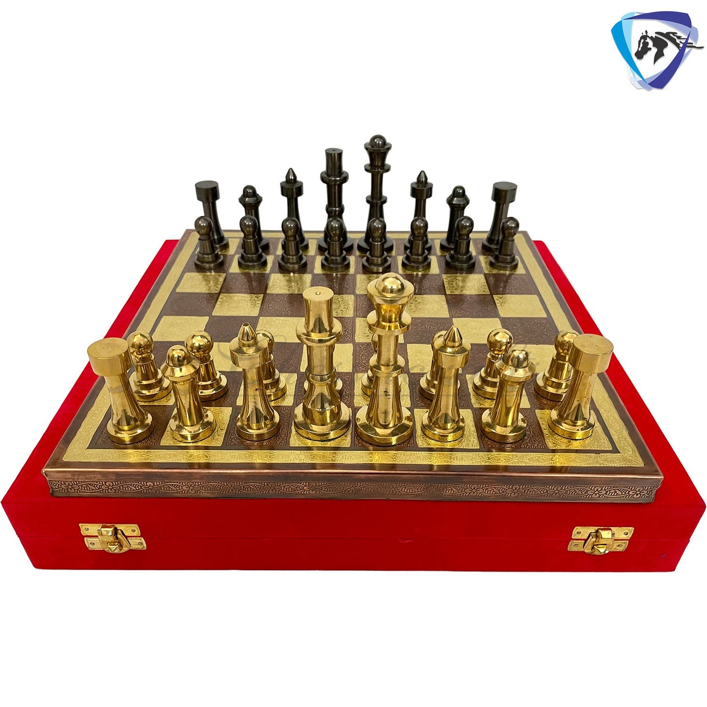 14" Brass Chess set- THE BULLET SERIES chess men Carved with velvet storage box - Vintage antique set- Brass Chess board set | Gift for him.