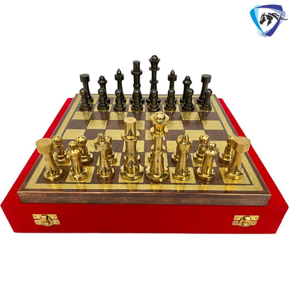 14" Brass Chess set- THE BULLET SERIES chess men Carved with velvet storage box - Vintage antique set- Brass Chess board set | Gift for him.