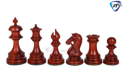 Wooden Staunton Chess Set-King: 4.5" Bud Rose wood -BRIDLED  + 21" Bud Rose wood Chess board STEP BORDER with Storage Box.