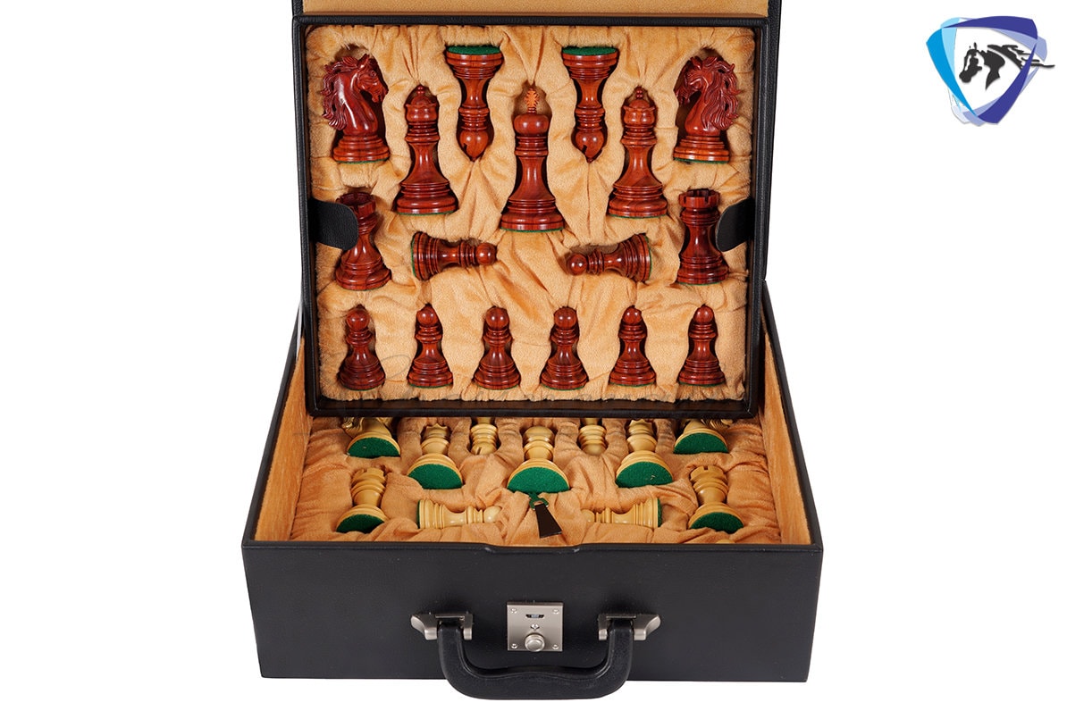 4.4" Luxury Staunton Chess pieces Set Bud Rosewood- JFK series + 21" Bud Rosewood Chess board(55mm) + Leather Storage box for chess men