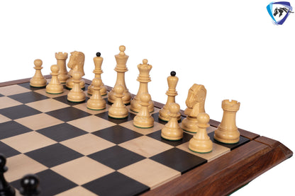 1950 Fischer Dubrovnik Ebonized boxwood chess pieces set King-3.8" + 21" Ebonywood chess board(SQ:55MM) + Leather Storage box-Luxury