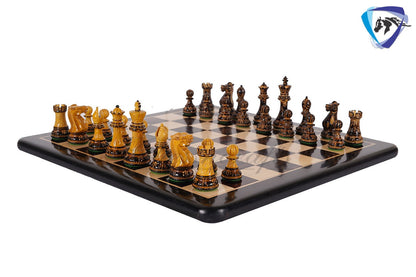Wooden Staunton Chess set Burnt with Hand Carving King 4" broad base, Weighted & 2 extra Queens