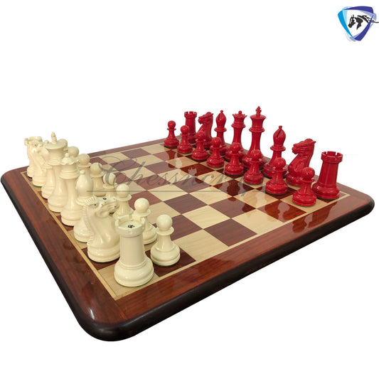 combo of 1849 Reproduced Staunton chess set 4.5" painted with Bud rosewood chess board 19" lacquered