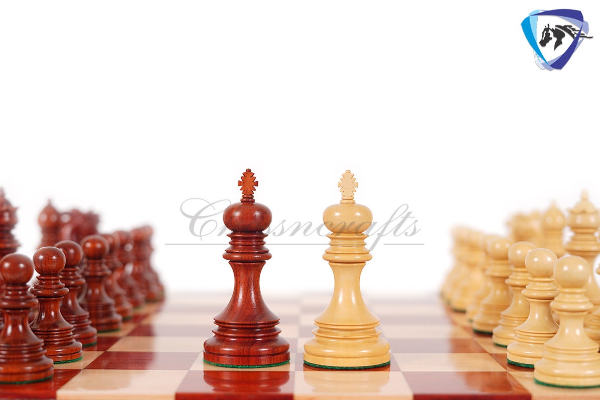4.4" Luxury Staunton Chess pieces Set Bud Rosewood- JFK series + 21" Bud Rosewood Chess board(55mm) + Leather Storage box for chess men