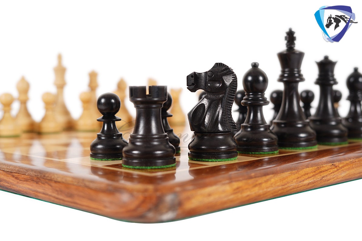 3.9" Reykjavik Staunton Chess pieces Set in Ebonized Boxwood- Weighted 2 Extra queens - 1972 Bobby Fischer Spassky championship chess set.