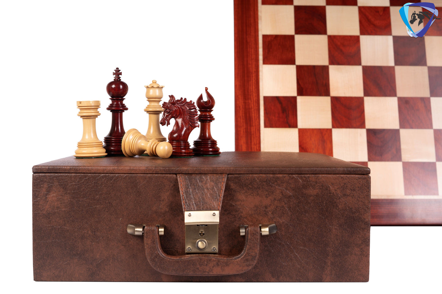 4.5" Luxury Staunton Bud Rosewood Chess pieces Set- PRISTINE-Triple Weighted + 23" Bud Rosewood Chess Board-sq:60mm + Leather Storage Box