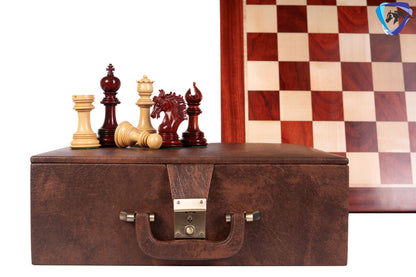 4.5" Luxury Staunton Bud Rosewood Chess pieces Set- PRISTINE-Triple Weighted + 23" Bud Rosewood Chess Board-sq:60mm + Leather Storage Box
