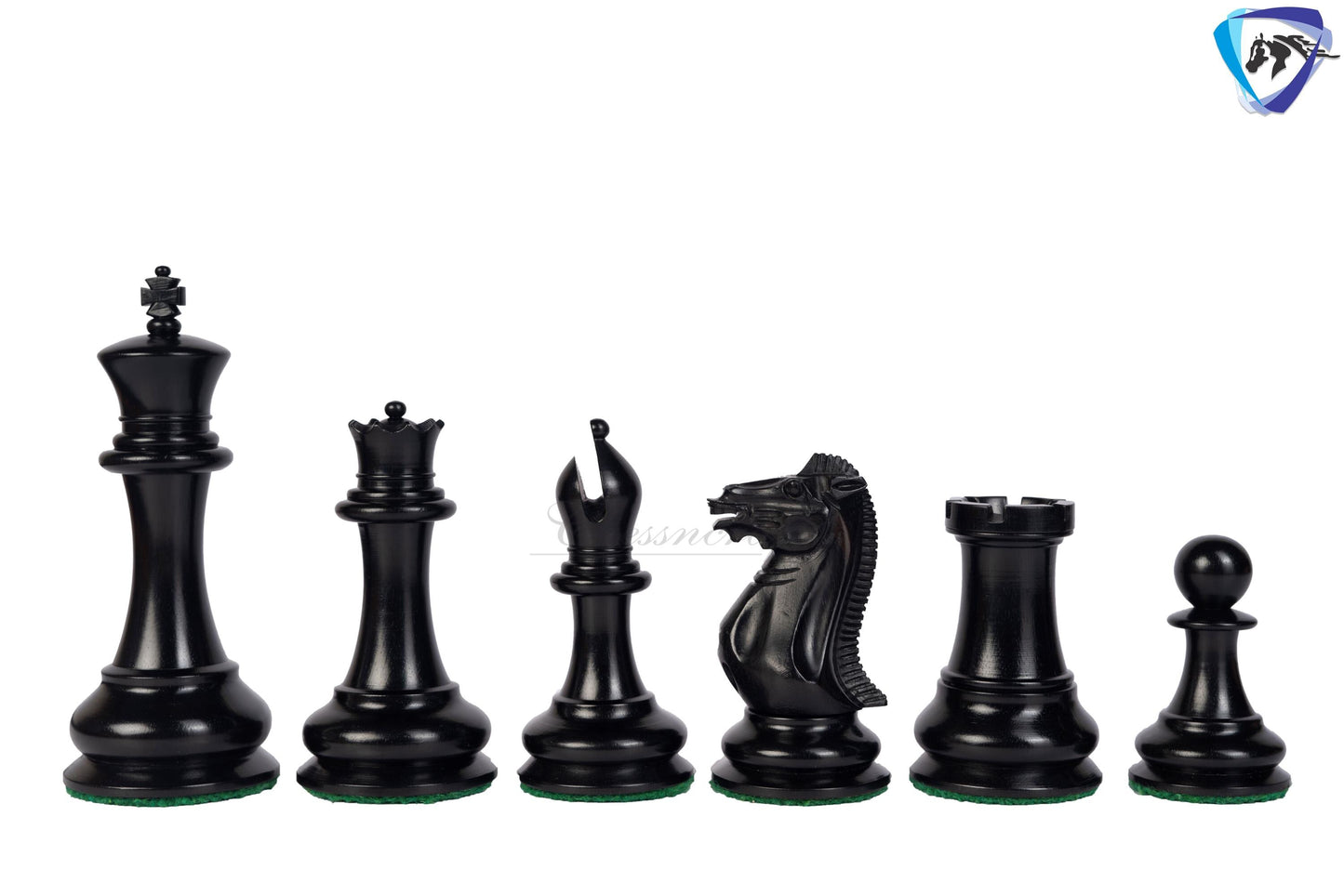 1849 Staunton Chess Pieces Set in Antiqued Boxwood & Ebony wood- 4.5" King + 21" Ebony look chess board(sq 55mm) + Leather Storage box