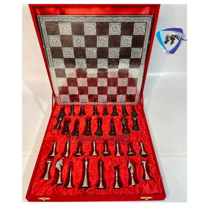 14" Brass Chess Board set ART DECO Chess Pieces - MEENAKARI chess board Hand carved in velvet storage box - Brass chess board set-Chess Gift
