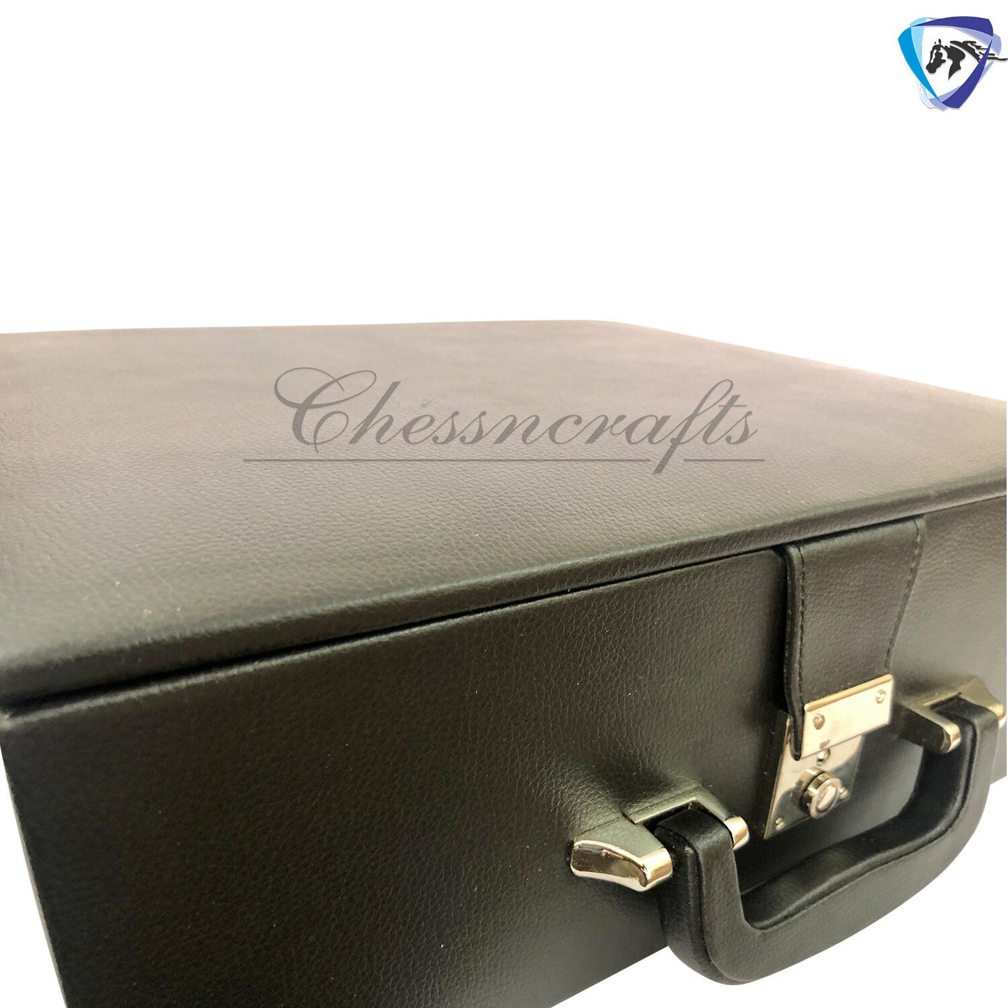 Leatherette Coffer Storage box for Chess Pieces of king Height: 4.0" to 4.5"- 2 Trays, Velvet lining & Lock w/ handle.