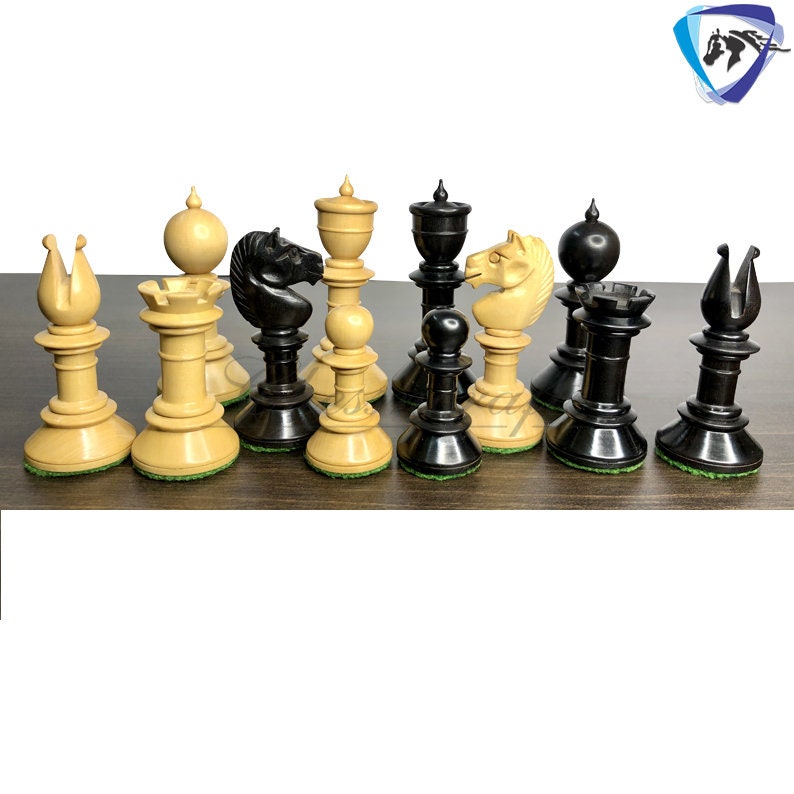 3" Antique Northern Upright chess pieces set in Ebonized Boxwood- weighted.
