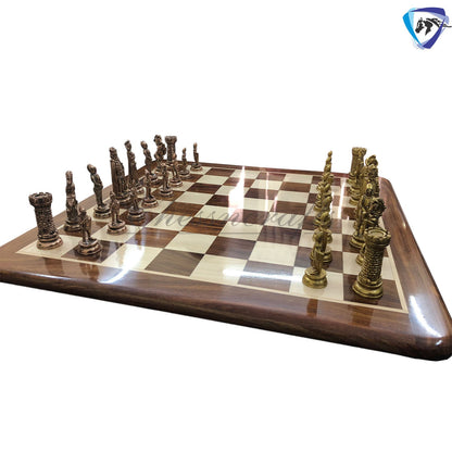 Indian Brass Metal Chess Pieces Set Antique Vintage Figures Chess set + 21" Rosewood Chess Board set