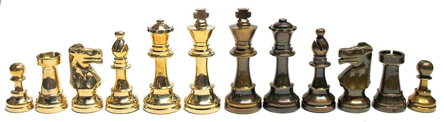 3.25" Brass Chess pieces set-Staunton Chess pieces-FRENCH LARDY in Gold & Antique polish  with Wooden storage box - Extra Queens ( 4Q)