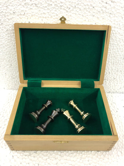 3.25" Brass Chess pieces set-Staunton Chess pieces-FRENCH LARDY in Gold & Antique polish  with Wooden storage box - Extra Queens ( 4Q)