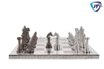 14" Solid Brass Metal CLASSICAL MEENAKARI Hand carved Chess set- Slim chess men Carving with velvet storage box - Brass chess board set