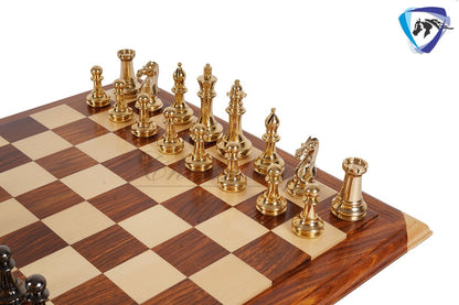 1849 Brass Staunton chess pieces set King: 4" Solid metal chess men + 21" Luxury Rosewood chess board(55mm) + Leather Storage box