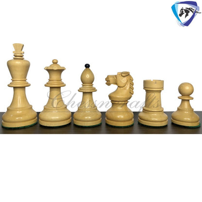 Reproduced Vintage 1950's Circa Bohemia Staunton Series German Chess Set in Ebonized Boxwood & Natural Boxwood - 3.89" King