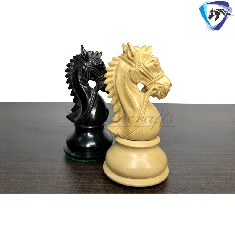 4.5" Ebony wood staunton chess pieces set BRIDLE SERIES - Weighted w/ extra queens.