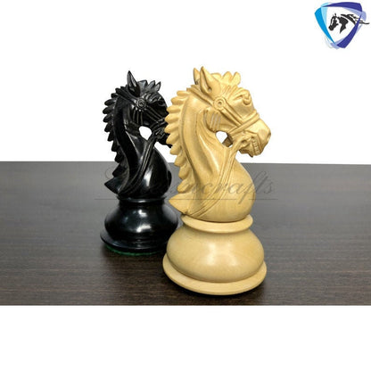 4.5" Ebony wood staunton chess pieces set BRIDLE SERIES - Weighted w/ extra queens.