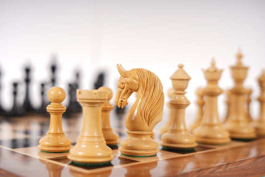 4.5" Staunton Ebonywood Chess Pieces Set "BLACKBURNE" Joseph Henry Triple Weighted 2 Extra queens + 21" Ebonywood Chess Board + Storage Box