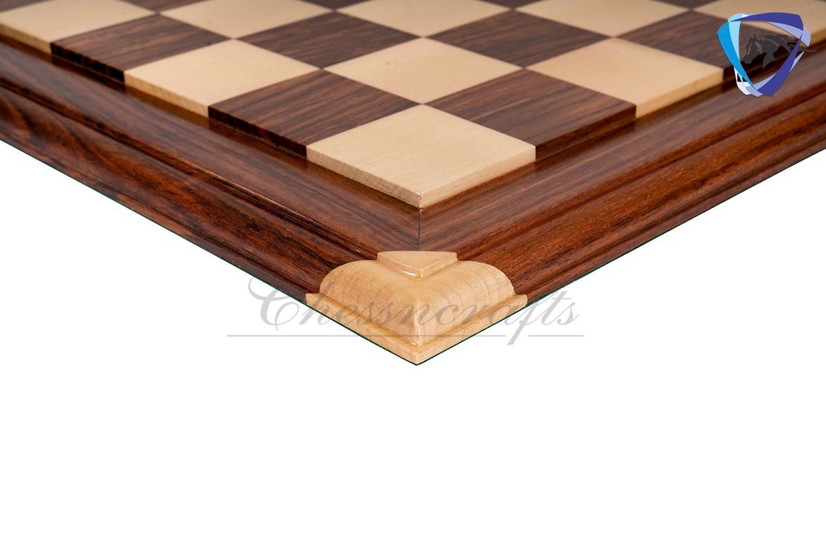 21" wooden chess board Maple Wood & Golden Rosewood(sheesham) Luxury CORNER CARVED BORDER super fine smooth polish.
