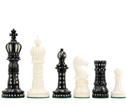 Combo of 16" INLAY ART WORK Wooden folding chess board and 4" Camel Bone Chess pieces Set Black & White