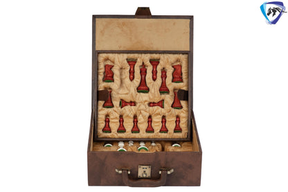 3.75" Camel Bone Staunton chess Pieces set- 1849 reproduced Cooke in Antique distressed + 21" Ebony wood chess board + Leather Storage Box