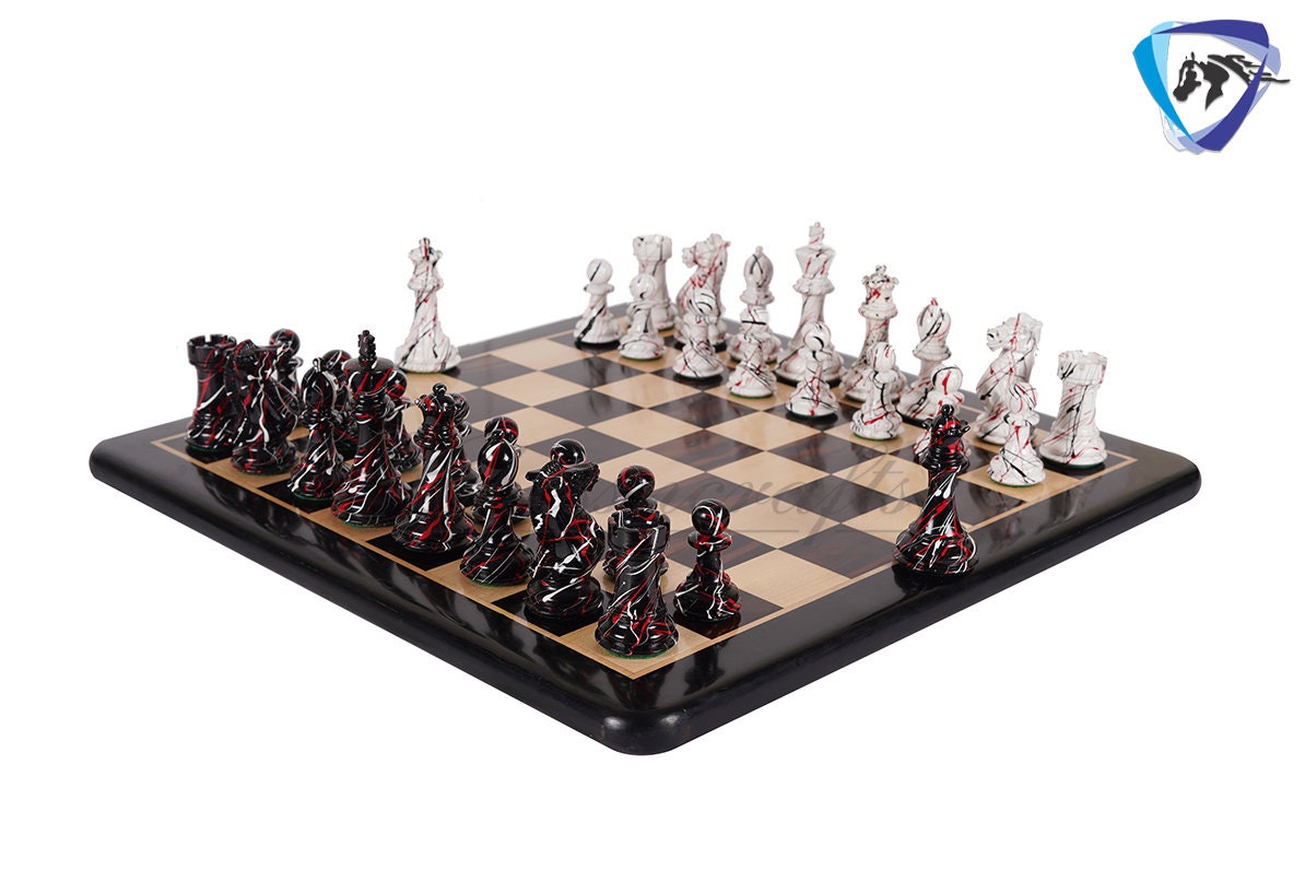 4.1" Wooden chess piece set - MODERN STREET ART Painted Staunton chess pieces Weighted-extra queens + 51mm Ebonywood Chess Board+Storage box
