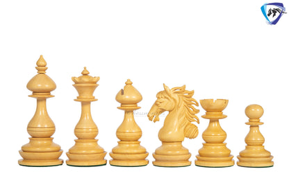 4.5" Staunton Ebony wood Chess pieces Set- WILD STALLION + 21" Ebony wood Chess Board STEPS border  + Leatherette storage Box.