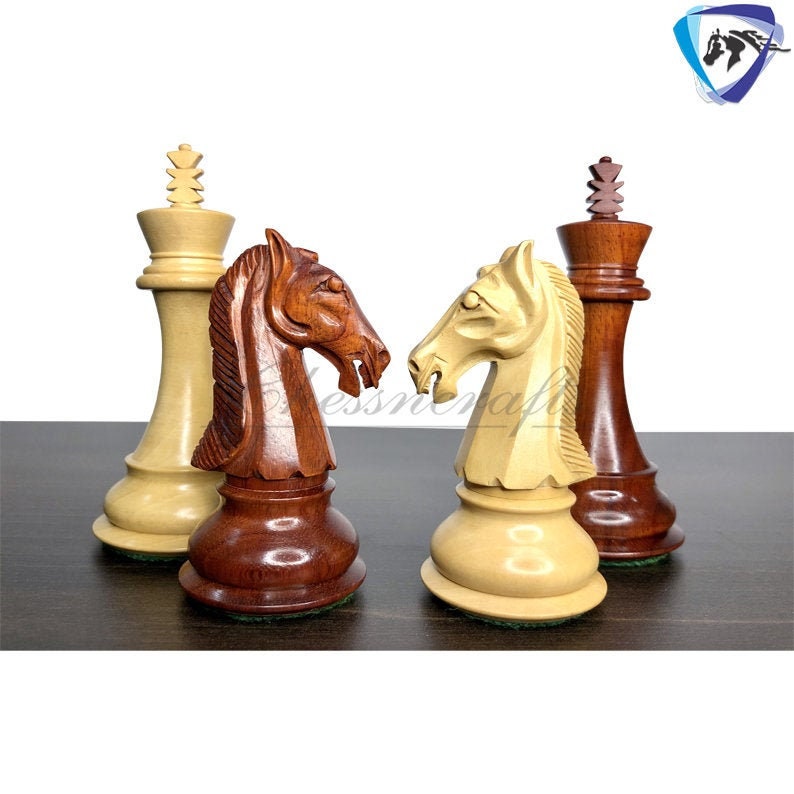 4.2" The Contemporary Staunton Bud Rosewood & Boxwood Chess pieces Set- Triple Weighted 2 Extra queens- 4Q