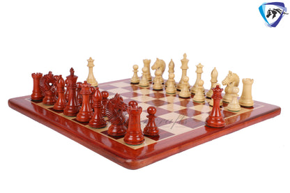 4.2" Red Rose wood Staunton Chess Set- EXCALIBUR- Weighted + 21" Bud Rosewood Chess Board + Leather Storage Box for chess men