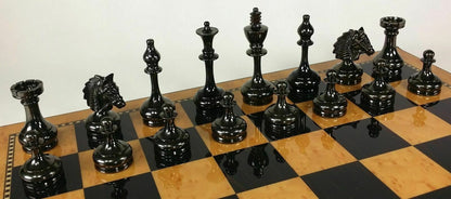 3.9" Brass Chess pieces set Bridled knight luxury Collector series Gold & Black Glossy finish Handmade brass chess set.