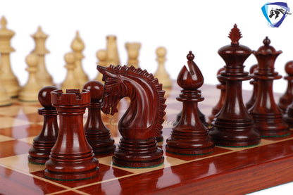 4.5" Staunton Chess Pieces set in Bud Rosewood- PATTON series + 21" Bud Rosewood Chess Board (SQ: 55mm) + Leather Storage box