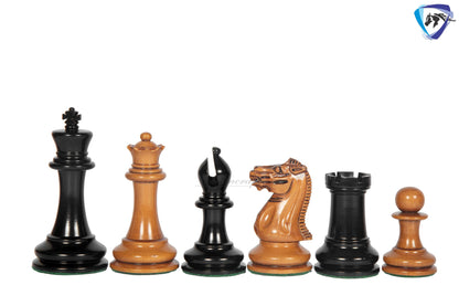 3.75" Staunton Chess Pieces Set 1849 Reproduced Antiqued Distressed & Ebony wood + 21" Ebony look chess board(sq 55mm) + Leather Storage box