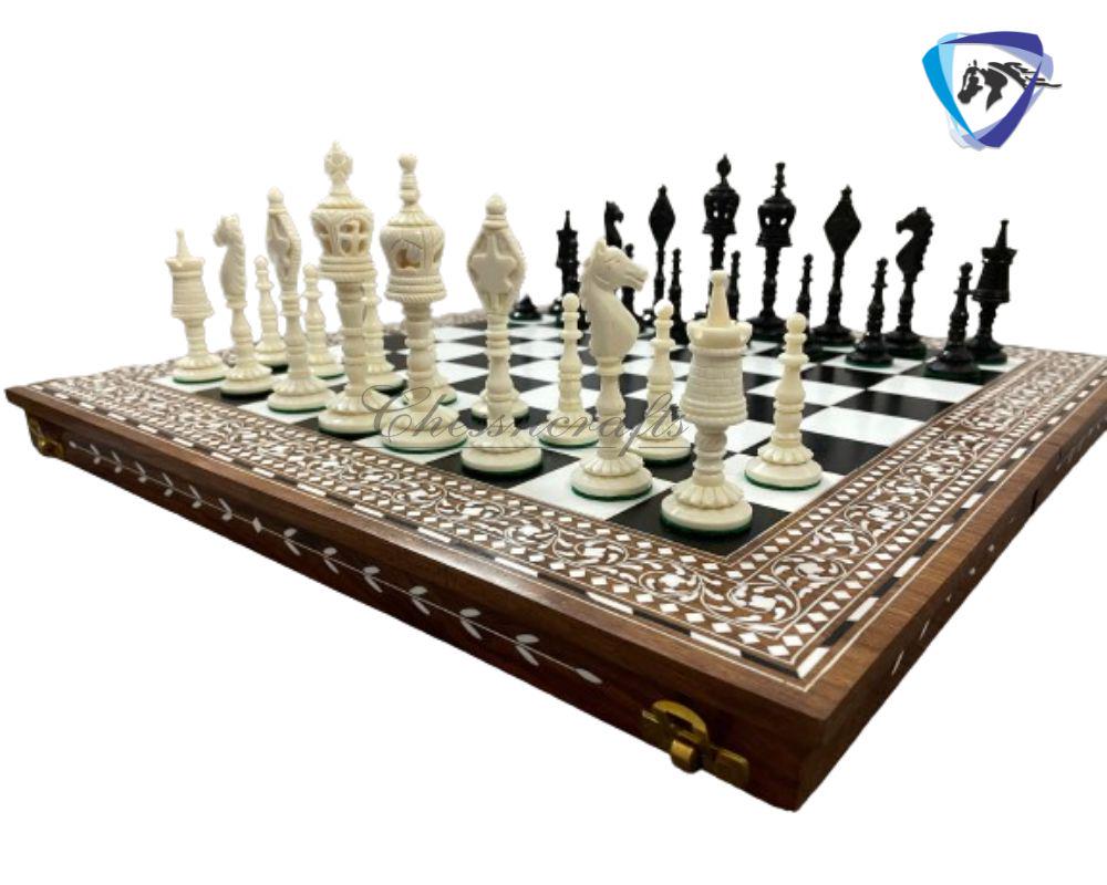 4.4" Camel Bone chess Pieces Set Designer Vintage collector series- Modern CARVED SERIES. Handmade Chess Gift.