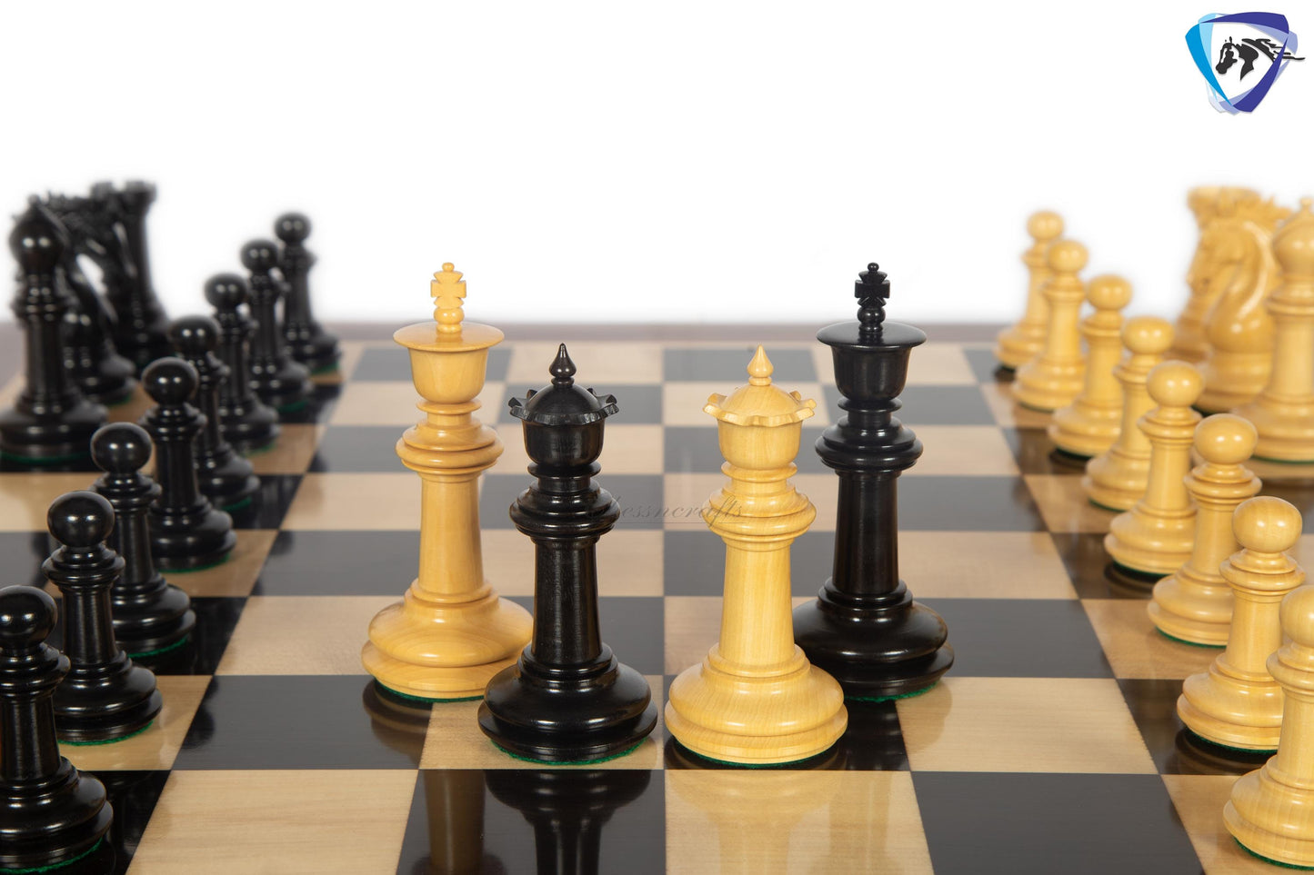 4.5" Ebony wood Staunton Chess pieces Set - STALLION VER 2.0 + 23" Ebonywood chess board (SQ: 60mm) + Leather Storage box for chess pieces